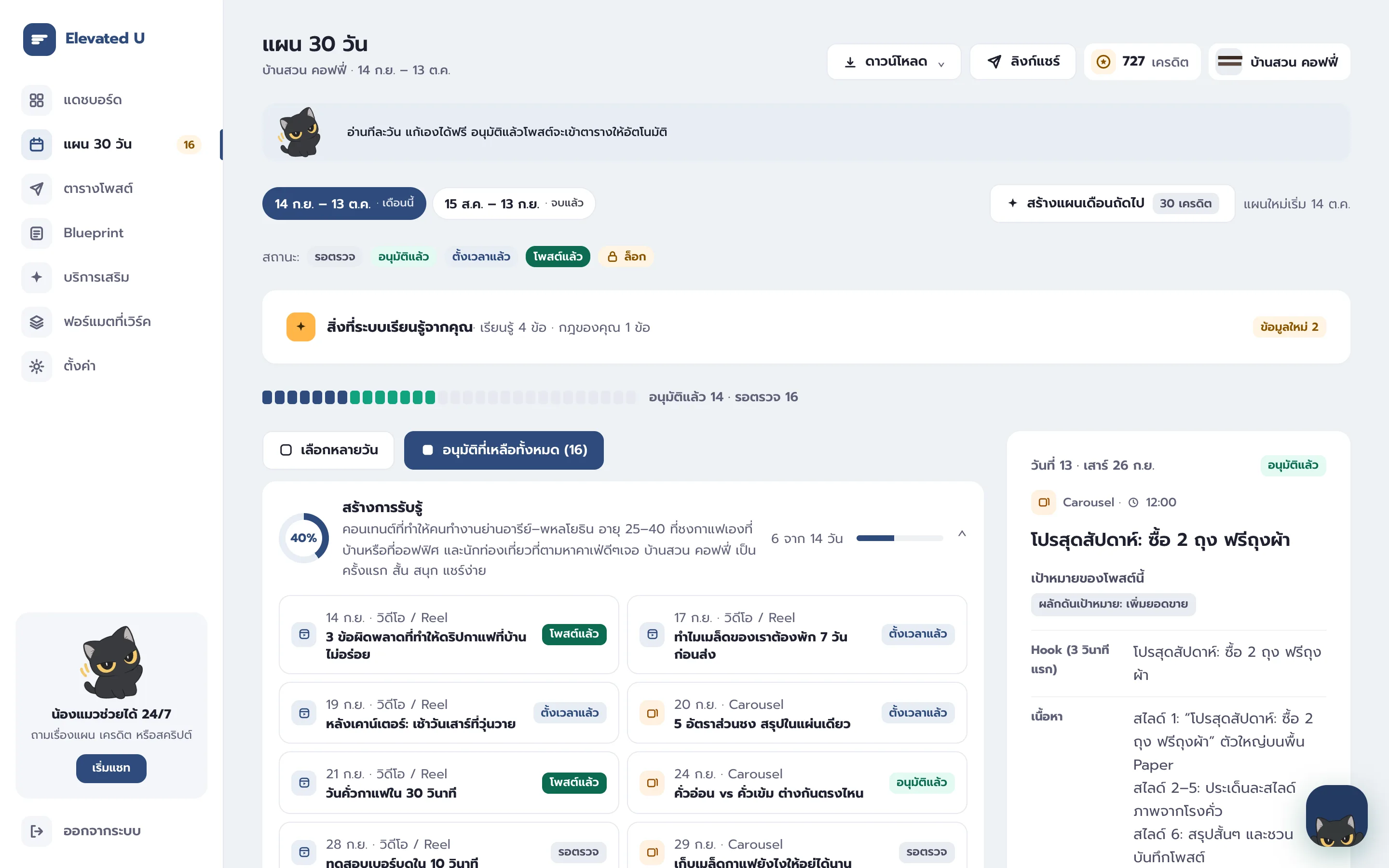 แผน 30 วันพร้อมรายละเอียดของหนึ่งวัน